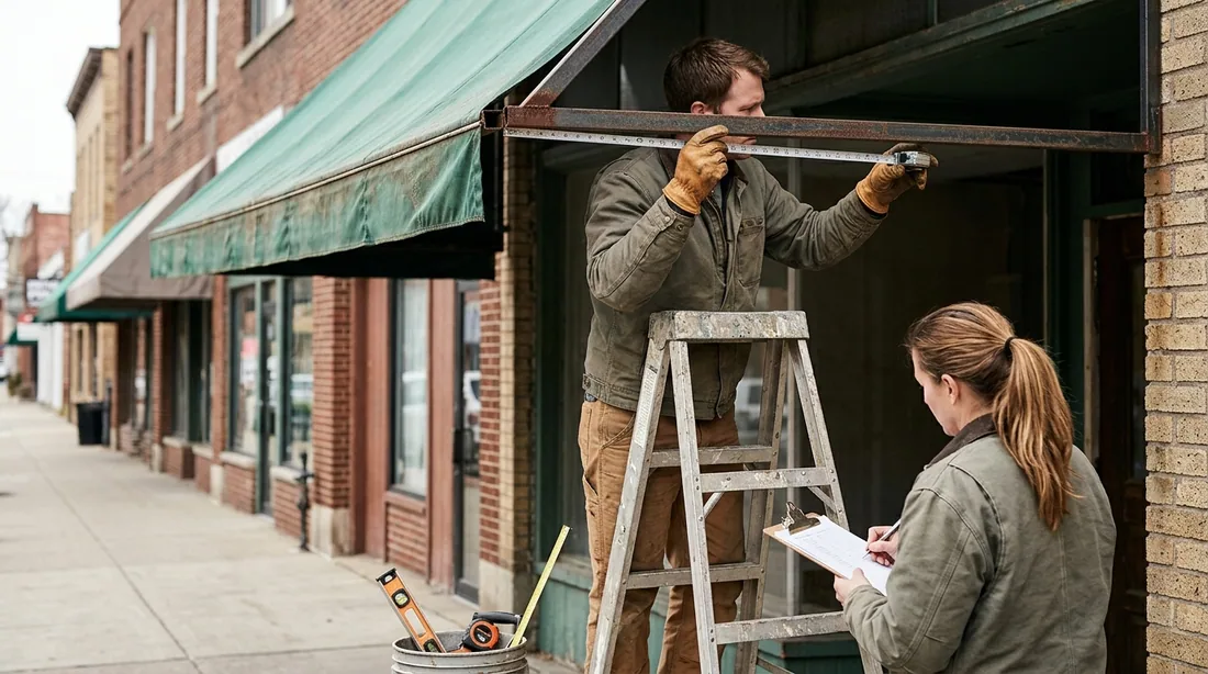 Every awning gets field-measured, since frames drift out of square over time — Baton Rouge, LA